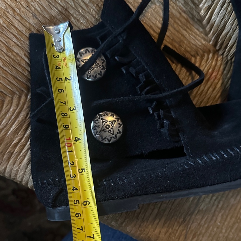 Minnetonka Black suede leather Moccasins with Decorative silver Buttons - Picture 8 of 12